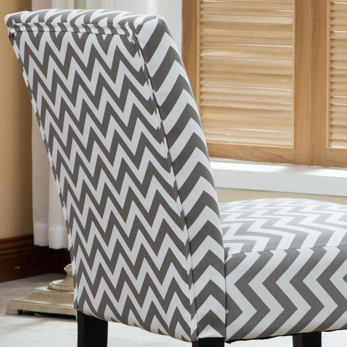 Roundhill Furniture Botticelli Grey Wave Print Fabric Armless Contemporary Accent Chair, Single: Kitchen & Dining