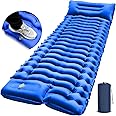 Camping Sleeping Pad, Ultralight Camping Pad with Pillow Built-in Foot Pump Inflatable Sleeping Mat Compact for Camping Backpacking Hiking Traveling - Blue