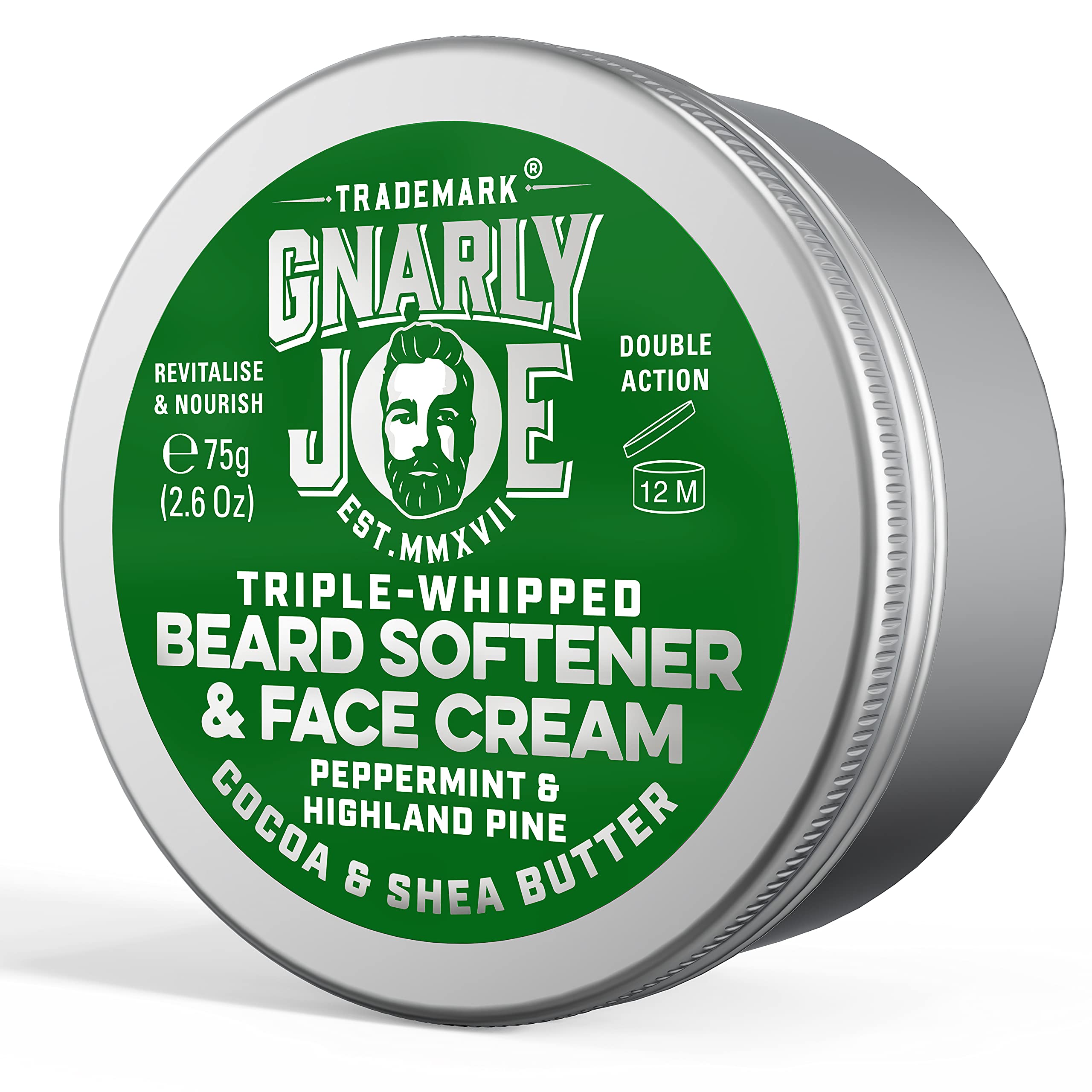 Gnarly Joe Beard Softener & Face Cream - 85ml Beard Softener for Men with Triple-Whipped Cocoa & Shea Butter - Natural Beard Moisturiser, Conditioner & Cream - Peppermint & Pine Scent - Made in UK