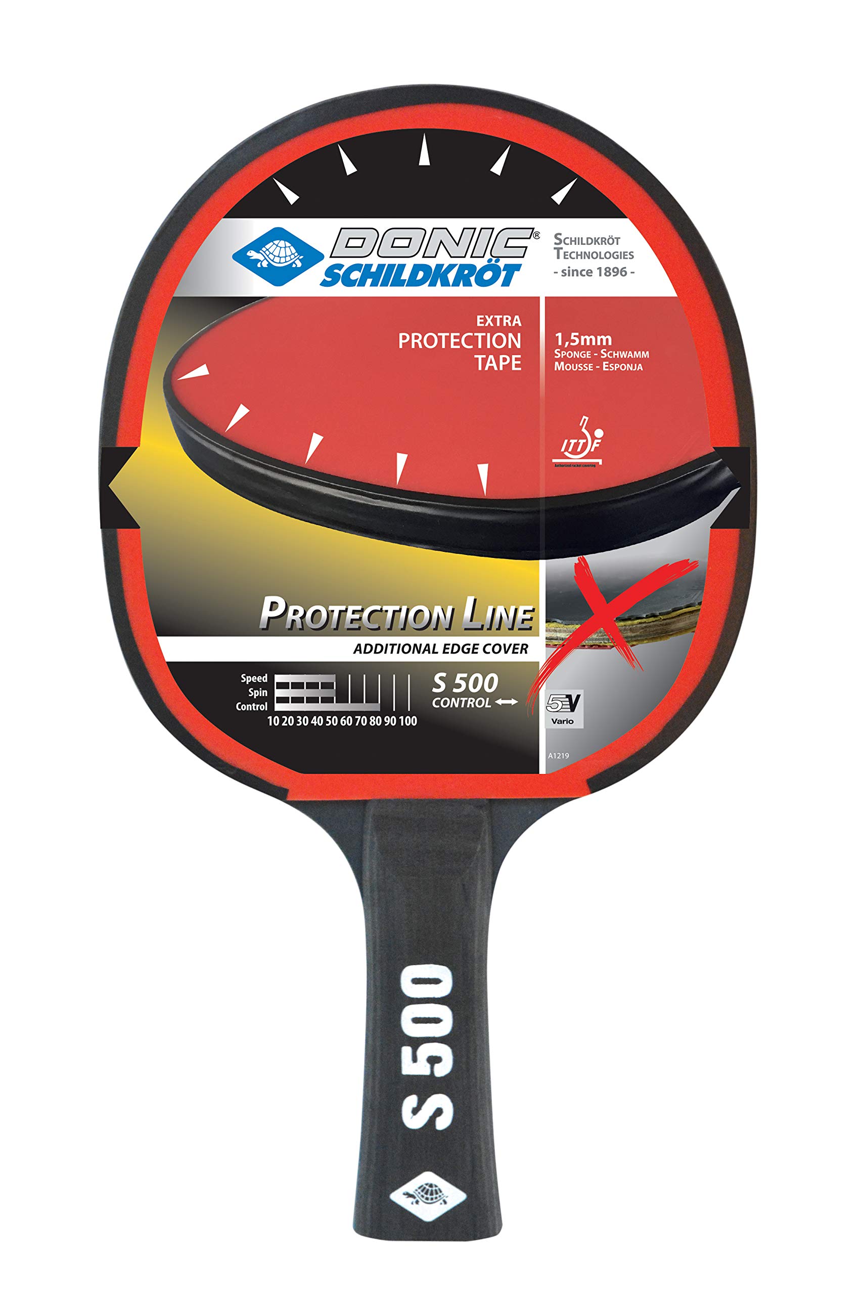 Donic-Schildkröt S500 Protection Line Table Tennis Bat, with Protection against Plucking, 1.5mm Sponge, Elite Pad - ITTF, 713055 Multicoloured 713055