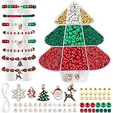 Taybonds Christmas Bracelet Making Kit, Christmas Beads for Bracelets and Jewelry Making, Xmas Bead Kit with Red Green Pony Beads, Clay, Letter Beads and Charms,Holiday DIY Friendship Gifts