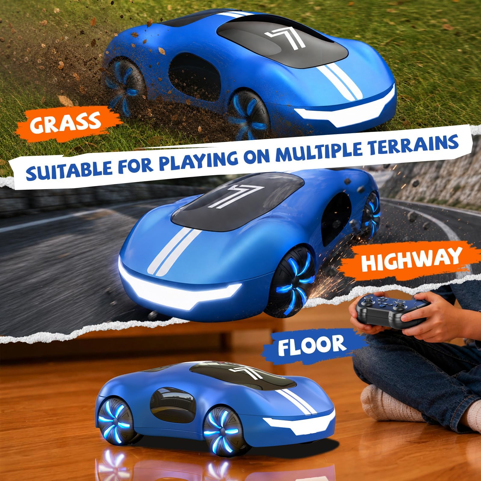 Ferngesteuertes Auto ab 6 Jahre Drift Car mit Licht und Sprühen für Kinder 4