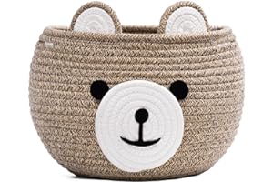 CherryNow Baby Basket for Nursery, Bear Gift Baskets for Kids, Baby Shower Basket with Handles, Small Cute Animal Baskets, Light Brown, 10.5"D x 8.5"H