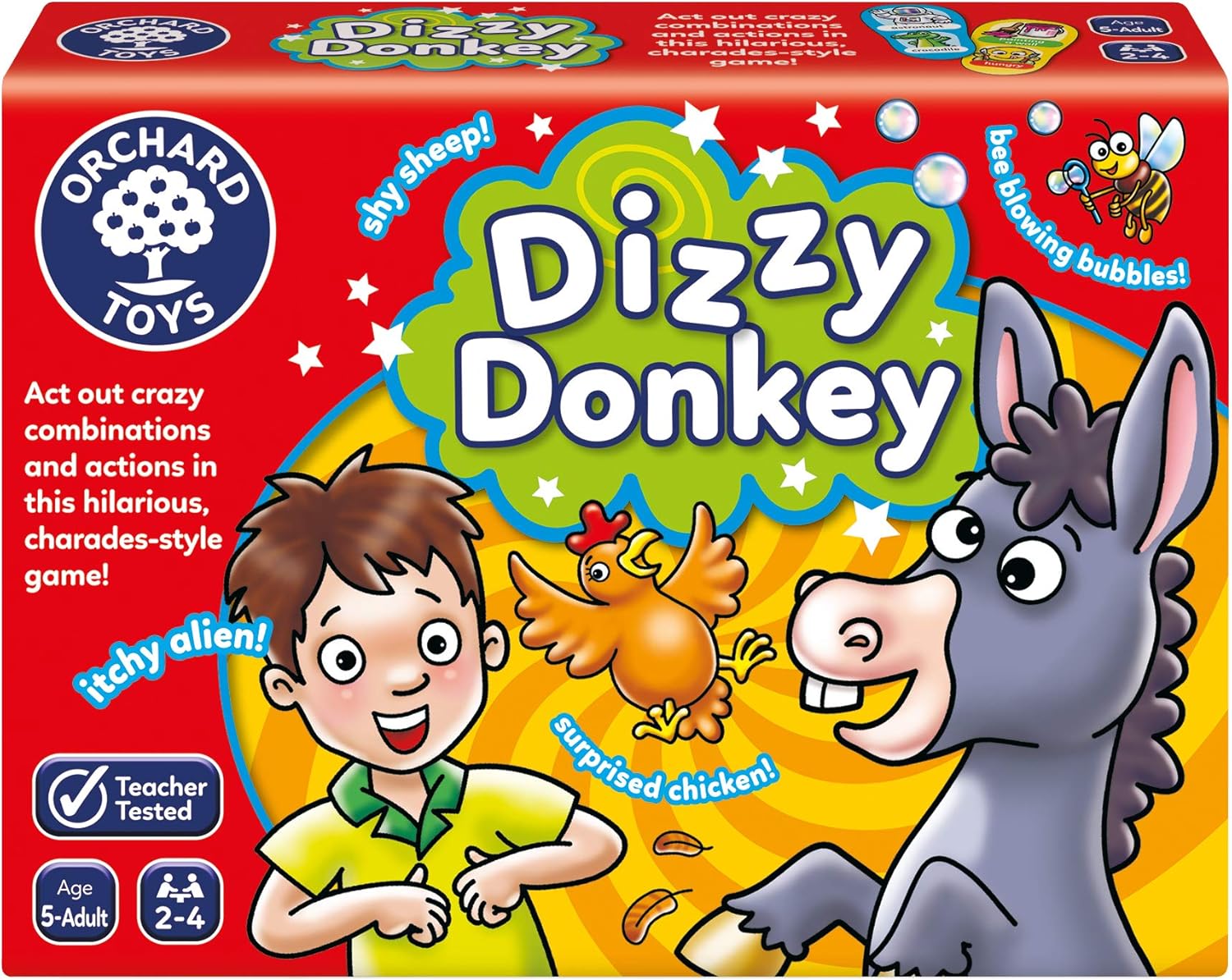 Orchard Toys Dizzy Donkey Game, A Charades Style Action and Performance Game, Family Games, Educational Games and Toys