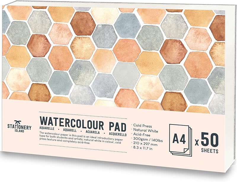 Stationery Island Watercolour Paper A4 Pad 300gsm 50 Sheets Natural White