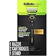 Gillette Labs Men's Razor with Exfoliating Bar, Shaving Kit Includes 1 Handle, 2 Blade Refills, 1 Premium Magnetic Stand, Black and Gold