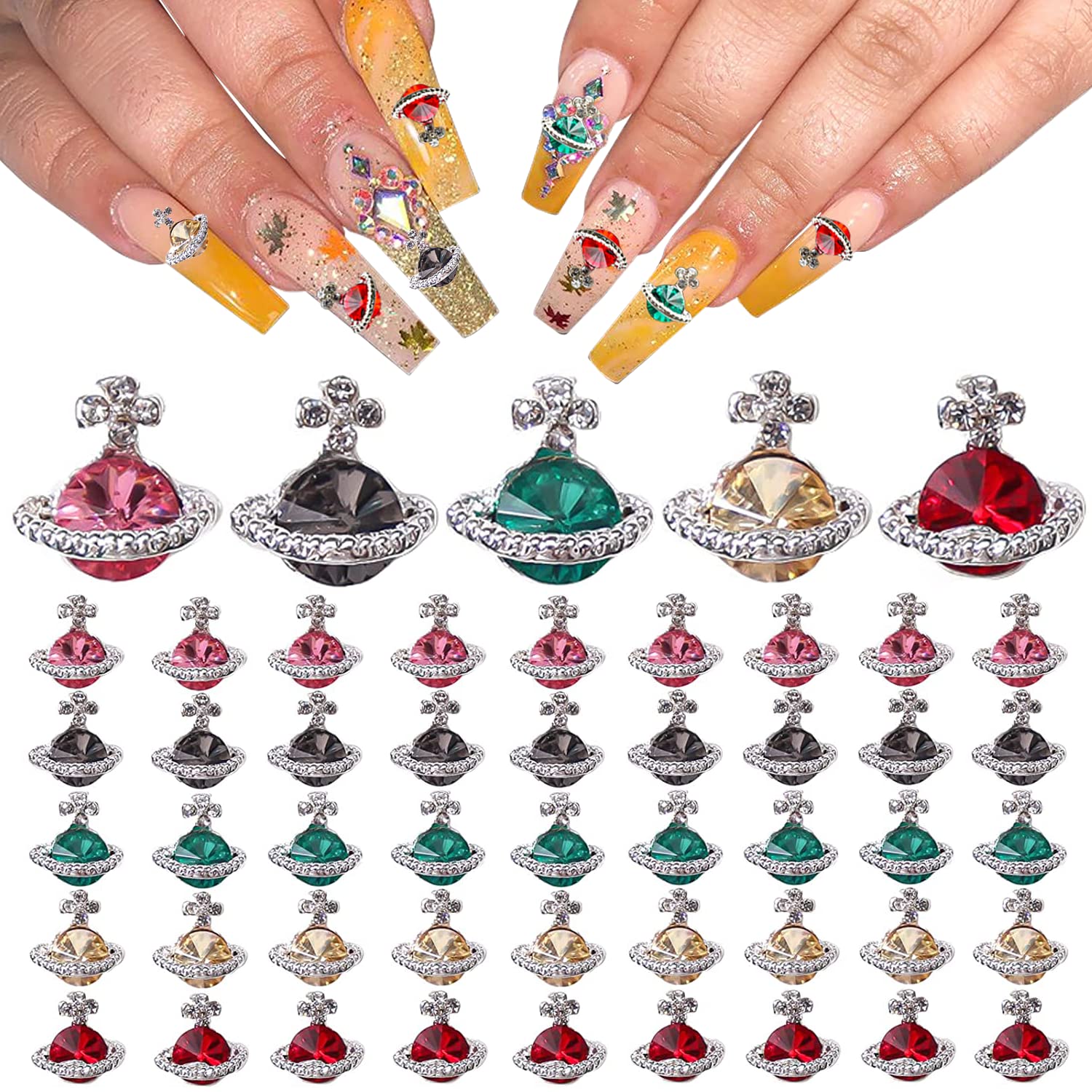 50 Pcs Nail Charms 3D Nail Rhinestones,HOINCO Nail Art Decoration Studs,Cute Glitter Nail Accessories for Women Girls Nail Decoration Jewelry Making Crafts