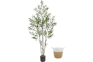 Warmplants 6ft (71”) Artificial Olive Tree, Tall Fake Olive Plant with Basket, Faux Olive Silk Tree for Mordern Indoor Home Livingroom Office Floor Corner Décor
