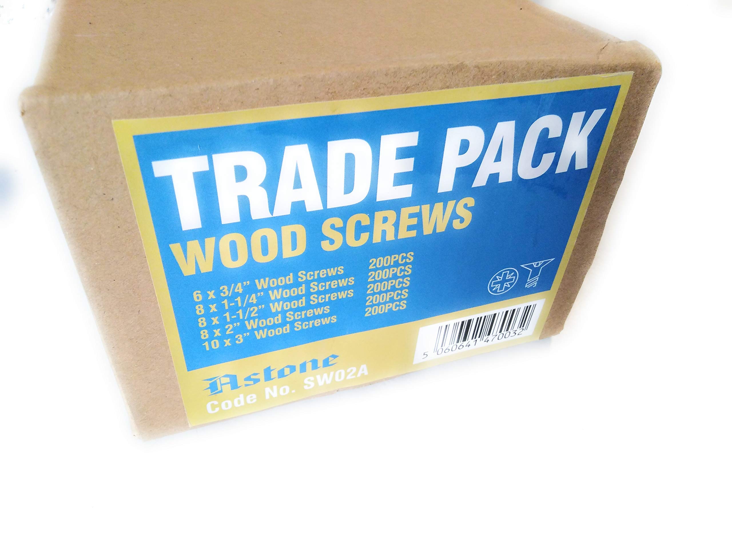Astone Twin Thread woodscrew Trade Pack: Bright zinc Plated; 5 Sizes; 1000 Pieces