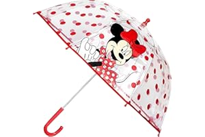 DISNEY ABG Accessories ABG girls Kids Clear for Rain Girl's, Transparent with an Easy Grip Handle, Dome Windproof, Bubble Umbrella, Minnie Mouse, Age 3-10 US