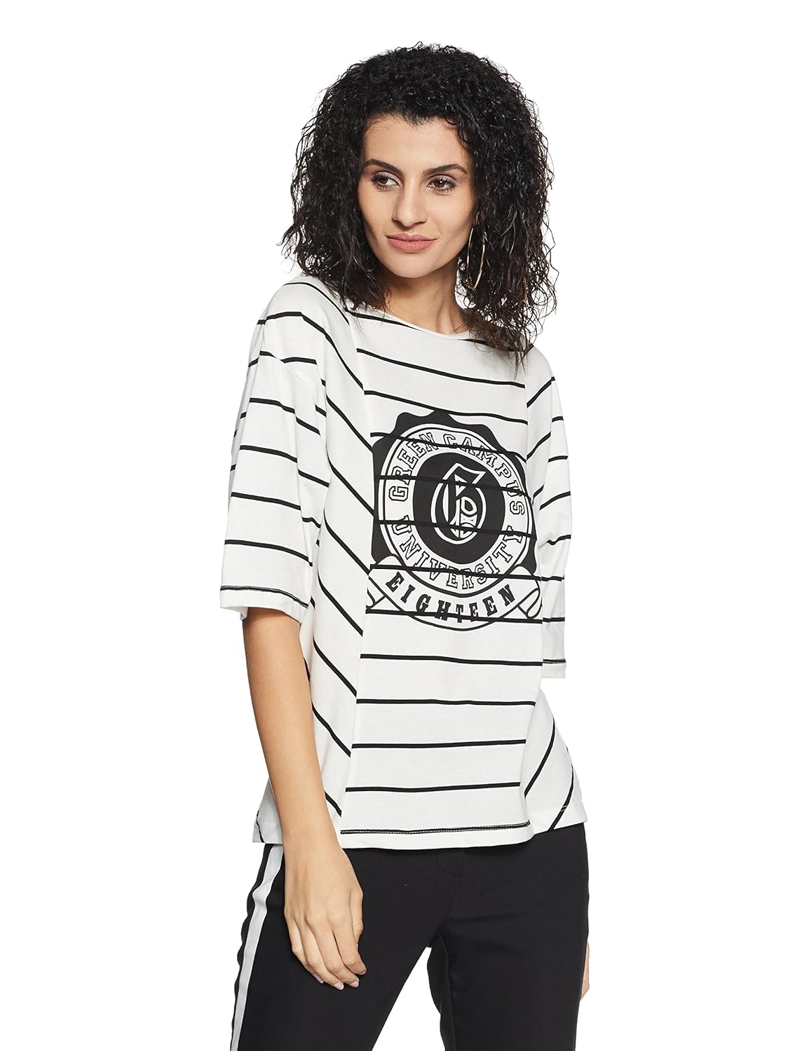 symbol amazon brand women's striped loose fit t-shirt