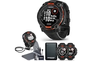 CERTIFIED BRANDS Garmin Instinct 3 Advanced GPS Adventure Watch, Black with Charcoal Band | 50mm Solar Charged Display | Wrist Based Heart Rate Monitor with Signature Stand Power Bundle