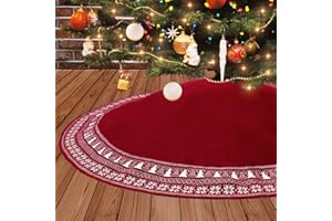 KHOYIME Knitted Christmas Tree Skirt, 36 Inches Burgundy Xmas Tree Skirt Large Rustic Christmas Decorations Holiday Room Deco