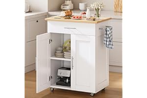 OtterOasis Kitchen Island Cart with Storage, Small Kitchen Island on Wheels with Large Drawer, Adjustable Shelf & Towel Rack, Rolling Island Table for Kitchen & Dining Room, White