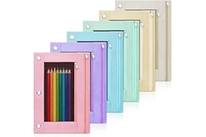 Lanpn 6 Pcs Pencil Pouch for 3 Ring Binder, 2 Pocket Zipper Binder Pouch, Pastel Binders Pencil Case, School Supplies for Boy