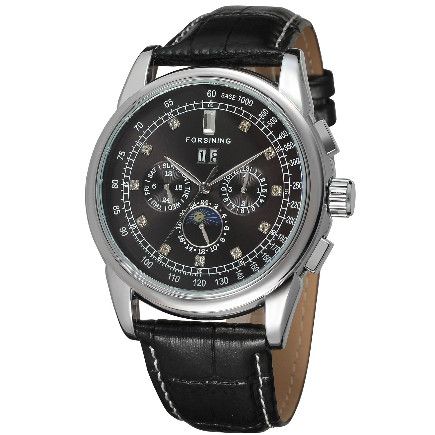 Forsining Men's Automatic Movement Moon Phase Display Luxury Leather Wrist Watch FSG319M3S4