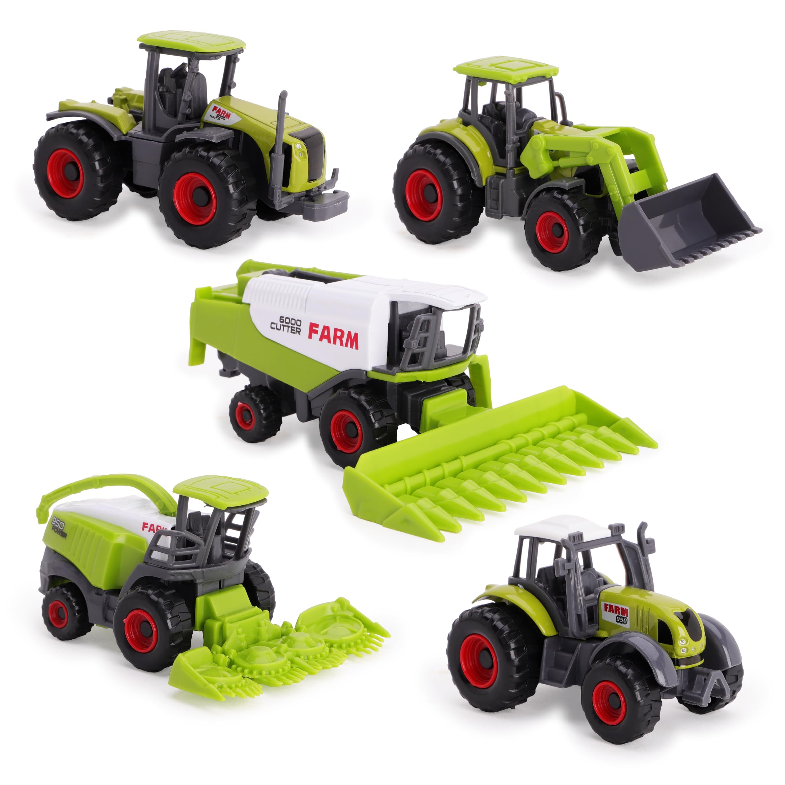 Toyland® Set of 5 Green Die Cast Metal Farm Machinery Toys - Approx 8cm Each - Includes Tractors, Combine Harvesters & More!