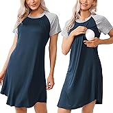 AGKRUNN Women Sleepshirts 3 in 1 Labor/Maternity/Nursing Nightgown Short Sleeve Breastfeeding Sleep Dress XS-3XL