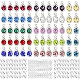 BetterJonny 260pcs Charms for Jewelry Making, 60pcs Gold Crystal Birthstone Charms Beads with 100 Lobster Clasps and 100 Jump Ring for Necklace Bracelet Earring