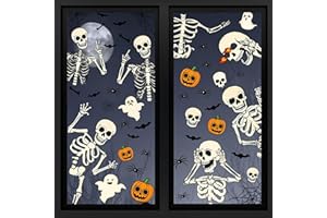 INXENG Skeleton Halloween Window Clings for Glass Windows Stickers, Skull Window Cling Halloween Decorations Pumpkin Stickers Skeleton Decals Removable Holiday Clings for Windows, 9 Sheet, 11.8 x 7.87 Inches