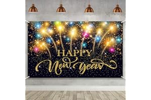 Blulu Happy New Year Party Decoration Supplies Happy New Year Eve Banner for 2026 Party Decoration Extra Large Fabric 2026 Fireworks Photo Booth Backdrop Background Banner, 72.8 x 43.3 Inch