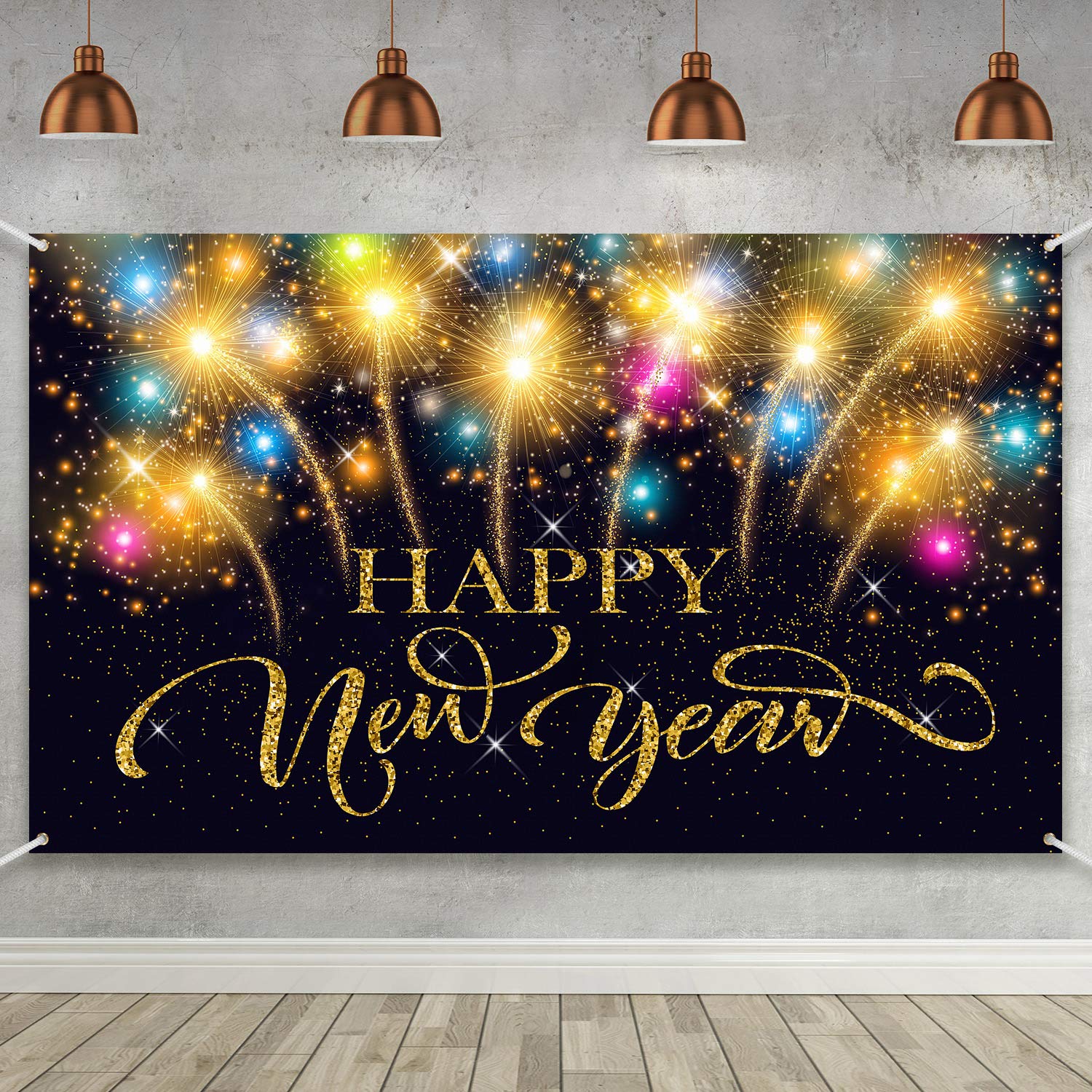 Blulu Happy New Year Party Decoration Supplies, Extra Large Fabric Happy New Year Banner for 2025 Party Decoration 2025 Fireworks Photo Booth Backdrop Background Banner, 72.8 x 43.3 Inch