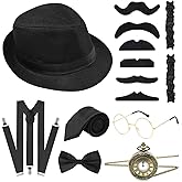 ELECLAND 10 Pieces 1920s Men Costume Accessories Set Roaring Retro Gangster Costume, Hat, Bow Tie, Pocket Watch, Suspender