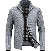 Lamgool Men's Full Zip Sweater Knit Long Sleeve Stand Collar Cardigan Sweaters