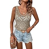 Verdusa Women's Hollow Out Summer Crochet Knit Tank Tops Scoop Neck Sleeveless Pullovers