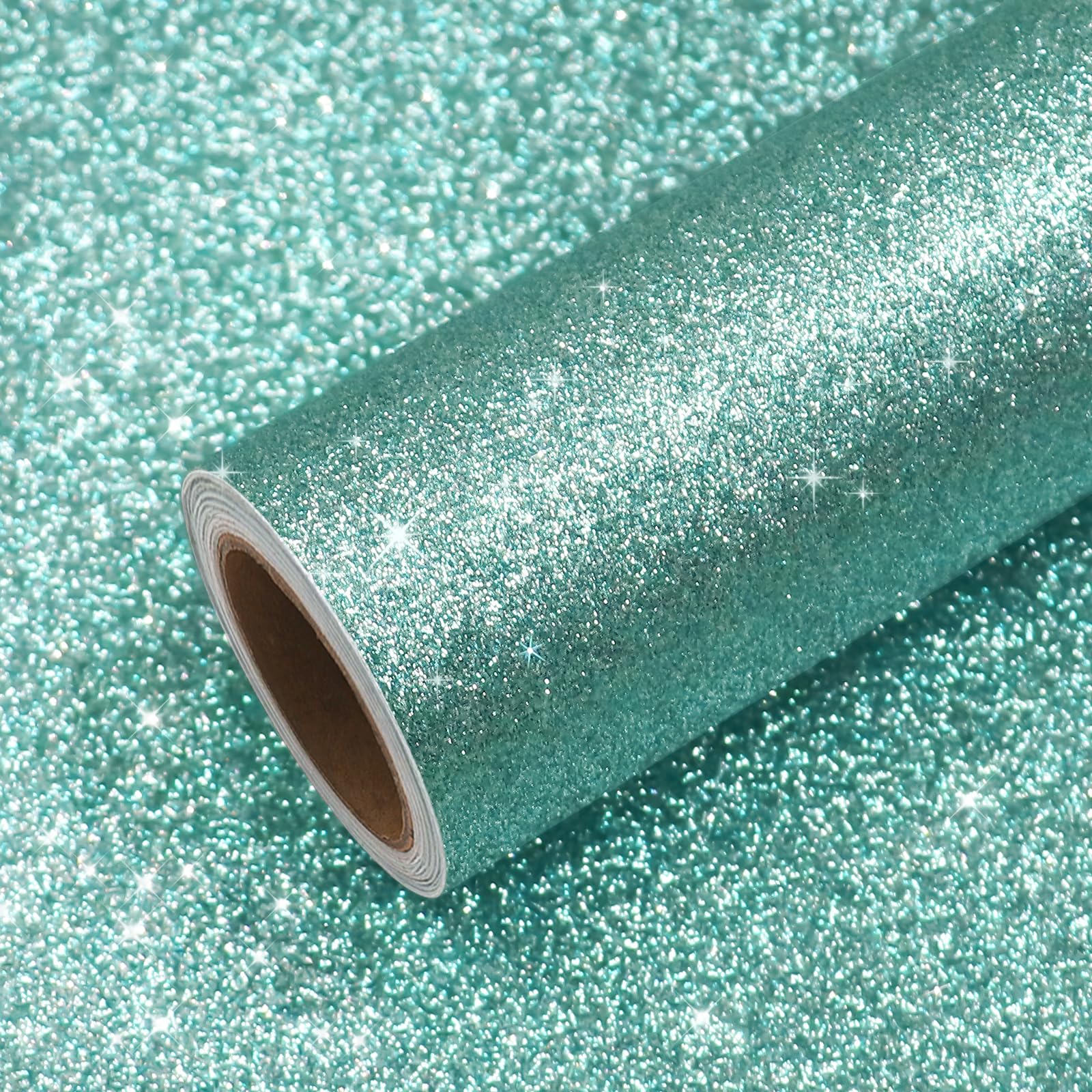 VEELIKE Aqua Glitter Wallpaper Peel and Stick Sparkly Aqua Teal Glitter Contact Paper for Walls Cabinets Dresser 40cm×300cm Removable Glitter Fabric Wallpaper for Bedroom Furniture Vinyl Wrap Shelves