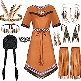 Mepase 8 Pcs Halloween American Costume Jewelry Set Costume Fringe Boot Covers Feather Headband for Women