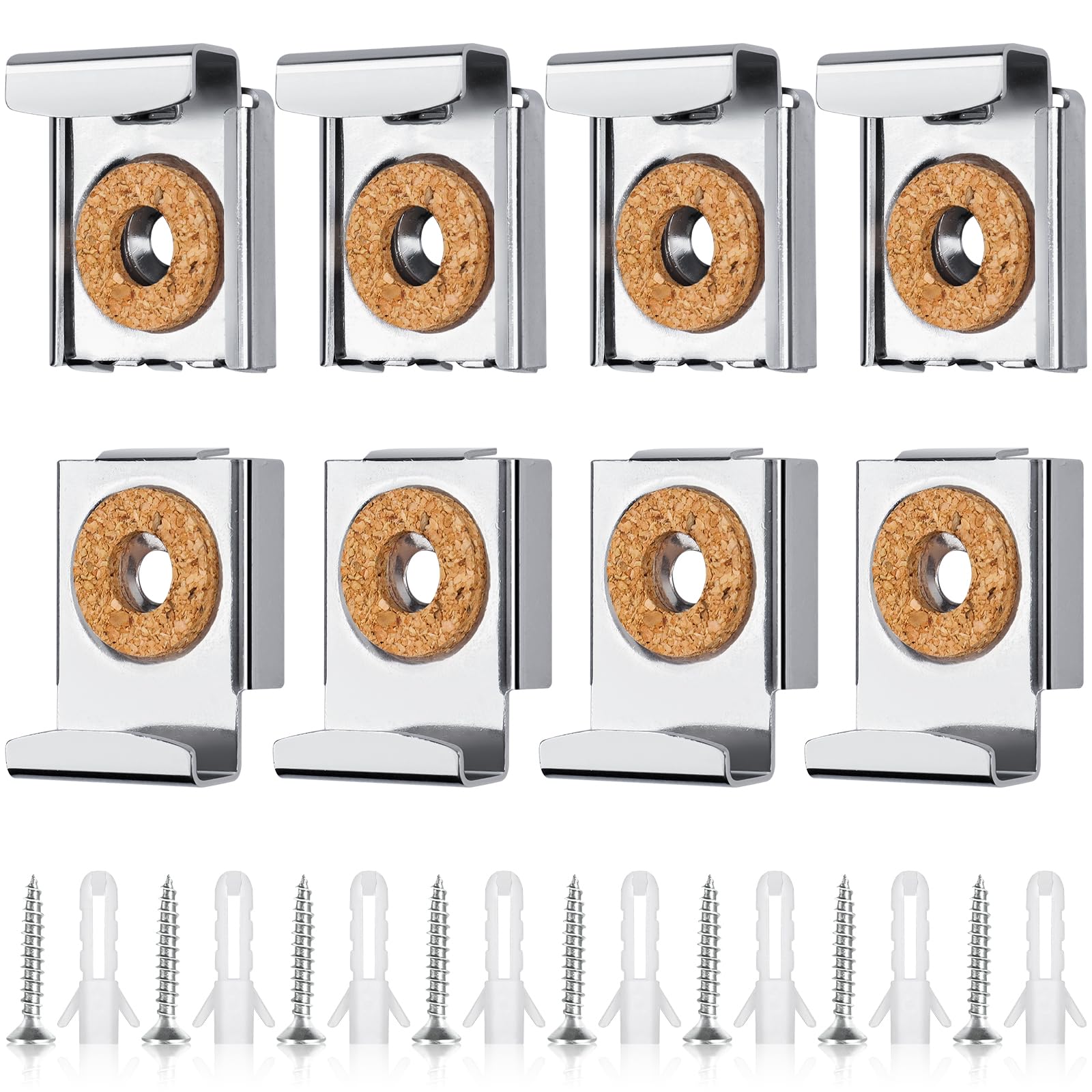 Caianwin 8Pcs Frameless Mirror Fixings, Mirror Brackets with Dowels and Screws, Suitable for Bathrooms and Toilets