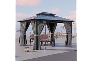 Aoxun 10'x12' Hardtop Gazebo, Aluminum Framed Outdoor Gazebo with Double Polycarbonate Roof, Durable Pavilion with Curtains & Netting for Patio, Garden, and Lawn
