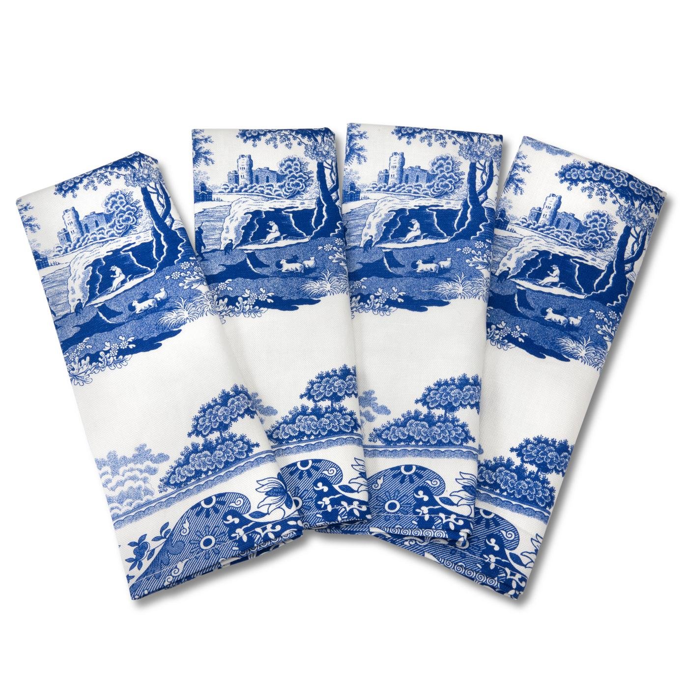Pimpernel x Blue Italian Set of 4 Napkins - Soft Cotton Table Napkins, Deep Blue & White Colour, Reusable and Durable, Perfect for Everyday Dining, Special Occasions, or Table Decor