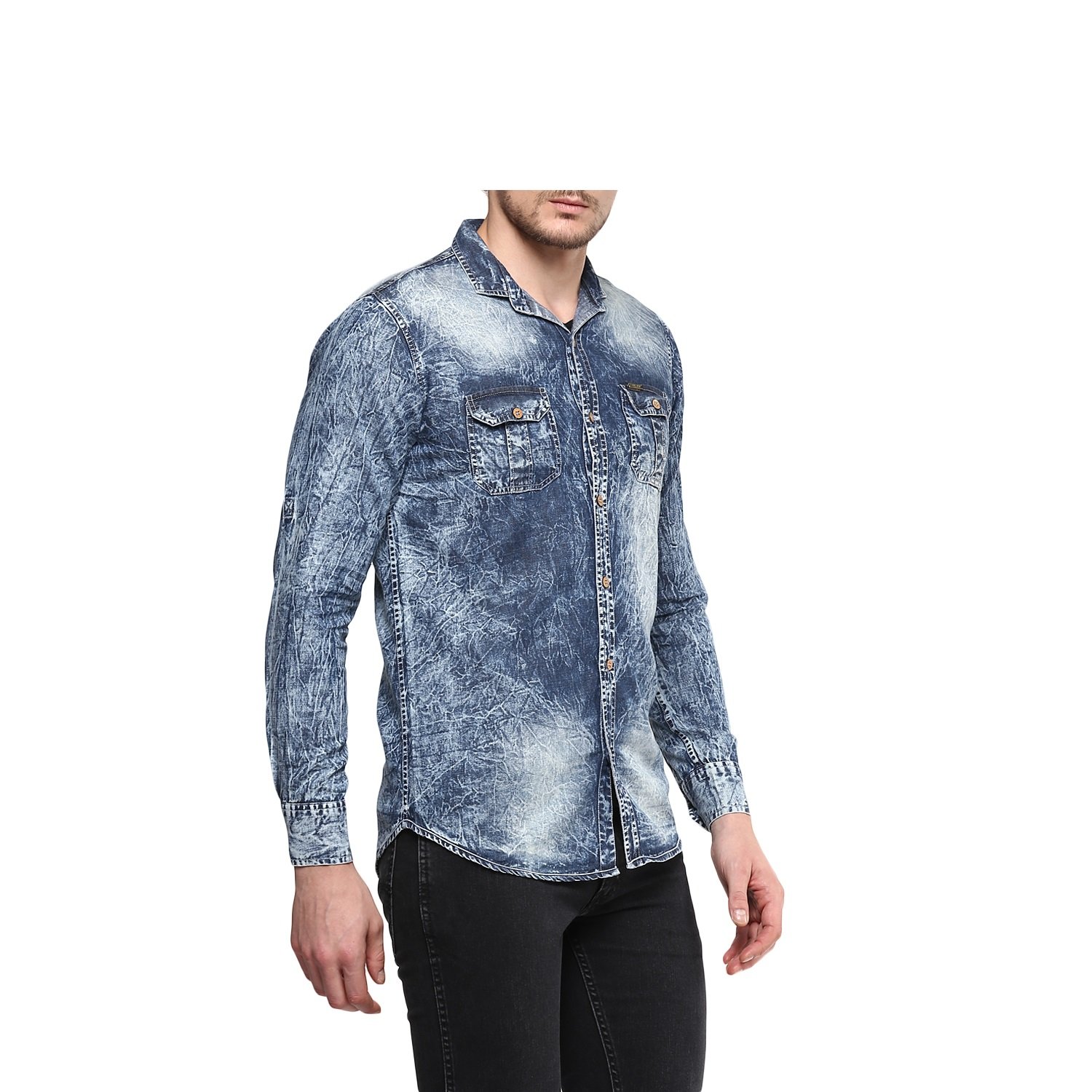 urbano fashion men's grey casual slim fit denim shirt