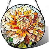 CRISGIF Stained Glass Window Hanging - Chrysanthemum Suncatcher for Doors Garden Patio Birth Flowers Sun Catchers Decor Christmas Mother's Day Birthday Gifts for Women Men Mom Nana Friend 7.8 in
