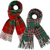 Coume 2 Pack Christmas Tartan Plaid Winter Scarf for Women Tartan Feel Scarf Long Red and Green Plaid Shawls Wraps Gift for Christmas
