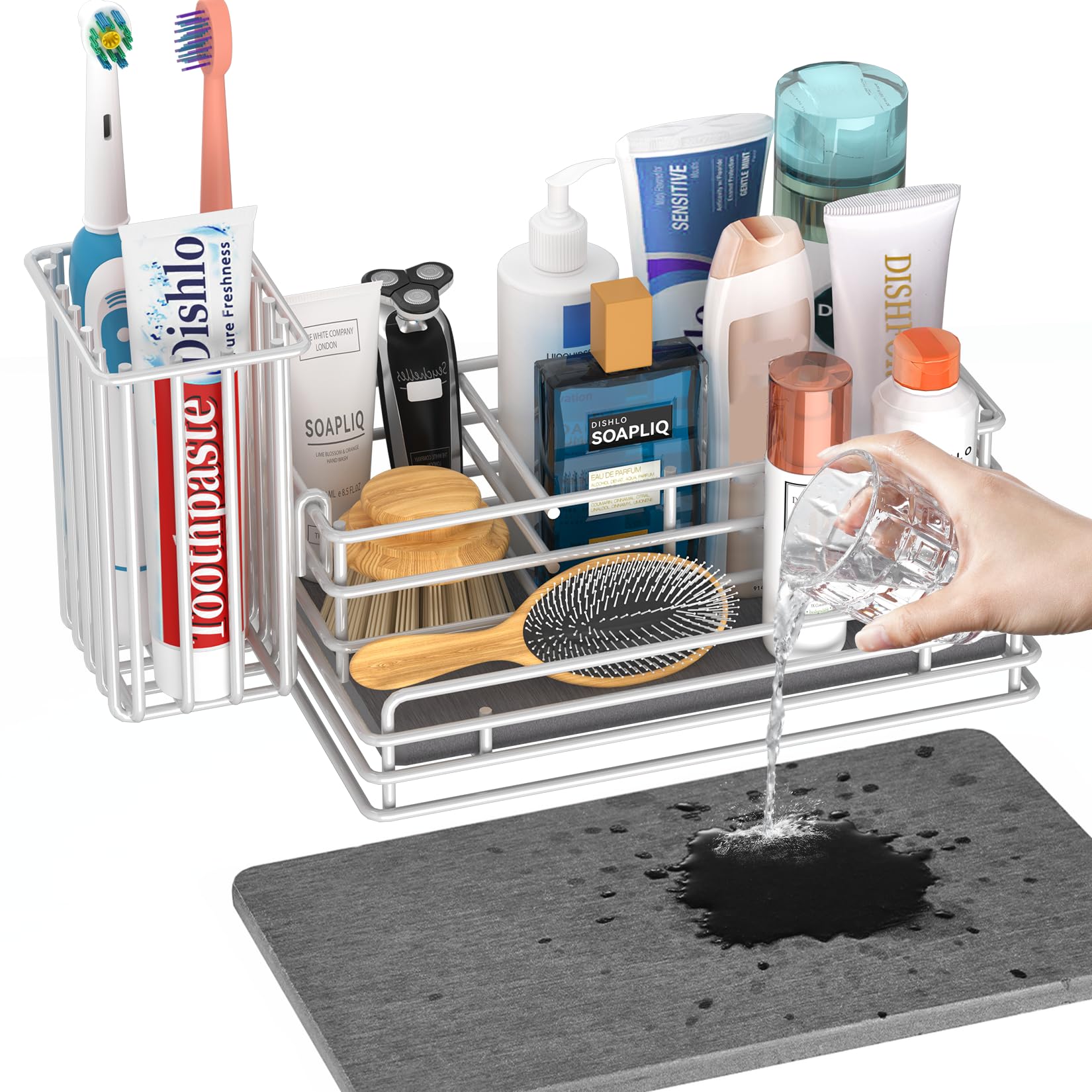 Photo 1 of Yofidra Sponge Holder for Kitchen Sink Organizer Caddy: Sink Sponge with Instant Drying Stone, Metal Stainless Steel Basket Home Decor Storage and Organization Accessories 9.5" X 5.5" X 5.7" (White)