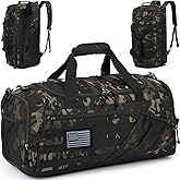 3-in-1 Tactical Gym & Travel Duffle Bag Backpack Men Multi-Functional 45L Military Sports Duffle Bag with Shoe Compartment & Wet Pocket for Workout Weekender Overnight Bag with Molle Webbing, Camo