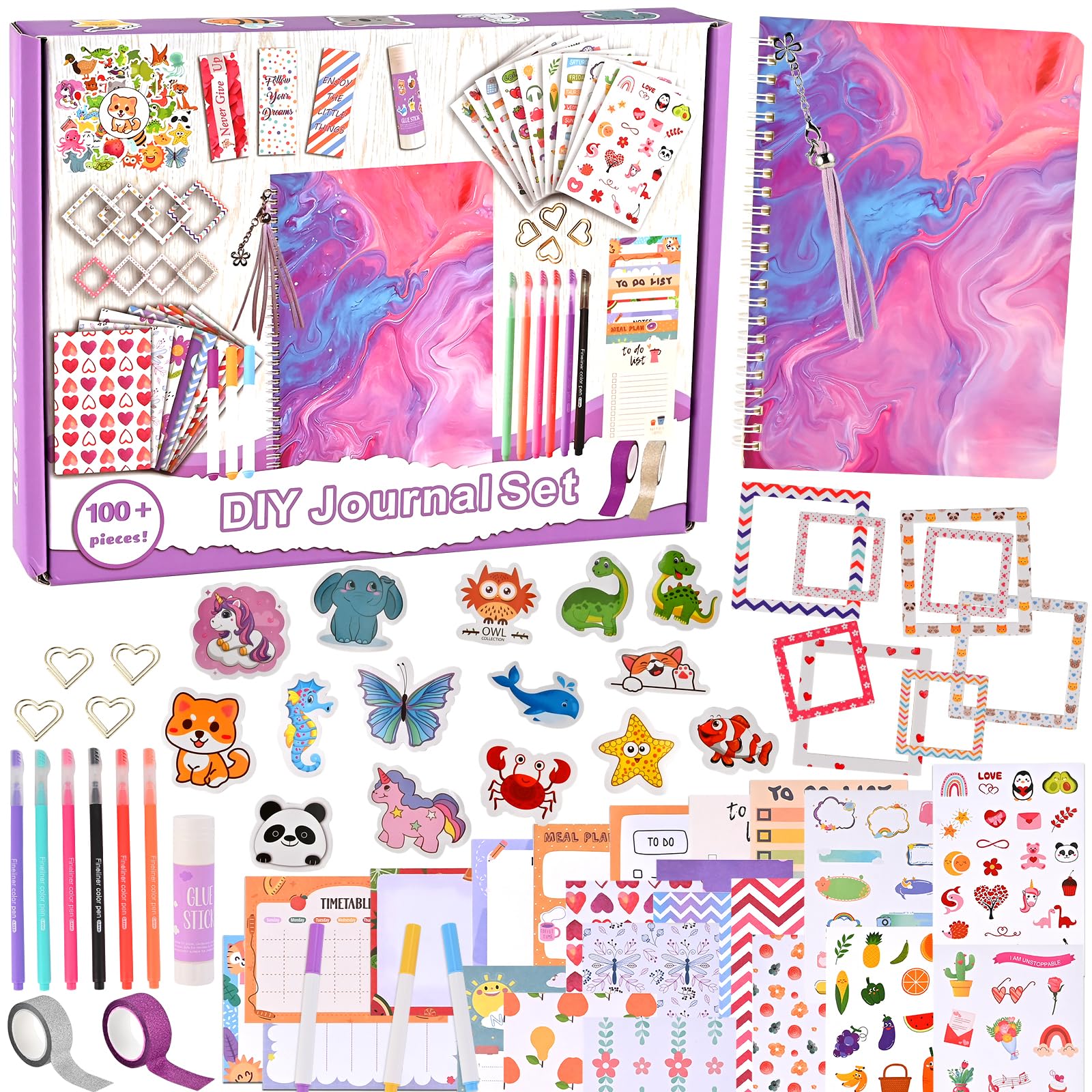 Goldge 109pcs DIY Journal Kit for Girls Diary, Easter Gifts for Girls Ages 8 9 10 11 12+ Years Old, Stationery Set, DIY Scrapbook Kit for Tweens Teens, Arts and Crafts for Kids