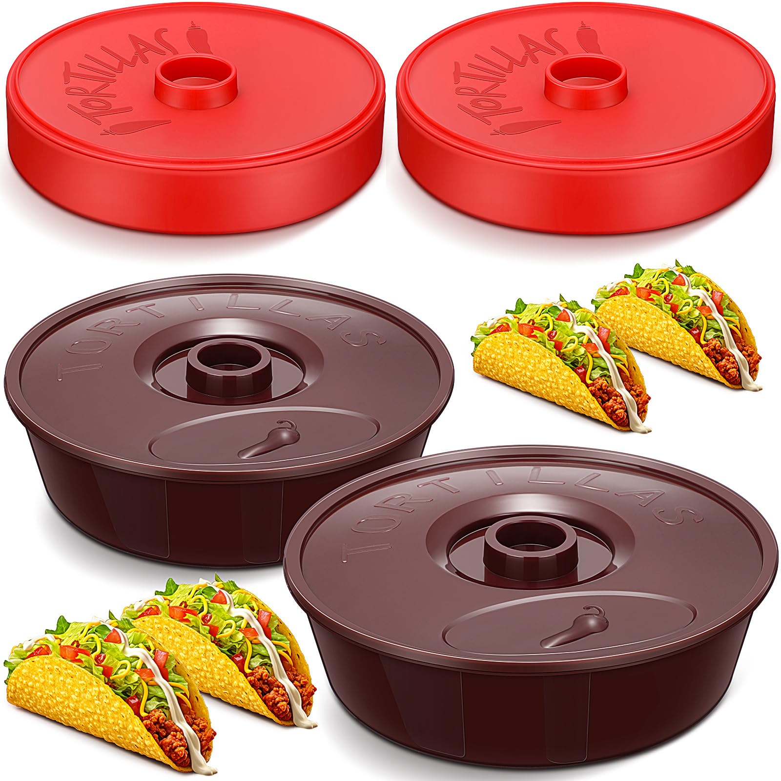 Photo 1 of Nuogo 4 Pack Tortilla Warmers 9 Inch 7.2 Inch Tortilla Holder with Lid Microwavable Plastic Insulated Keeper Dishwasher Safe Servers for Pancake Waffles