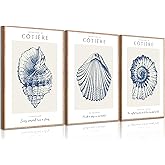 Blue Vintage Seashell Wall art Beige White Coastal Quotes Pictures Wall Decor Ocean Shell Canvas Prints Nautical Themed Poste