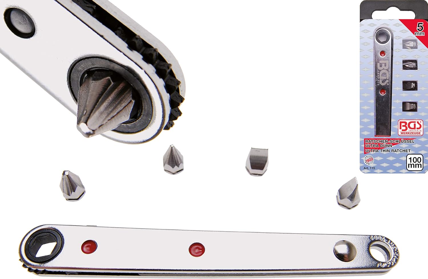 BGS 115 Special Bit Ratchet extra thin 6.3 mm (1/4") Drive incl. 4 special bits Amazon