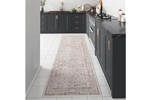 PureCozy Light Brown Runner Rug 2x8 Hallway Machine Washable Kitchen Vintage Distressed Non Slip Long Carpet Indoor Retro Floral Bedroom Accent Throw Rug for Bathroom Office Laundry Dining Room