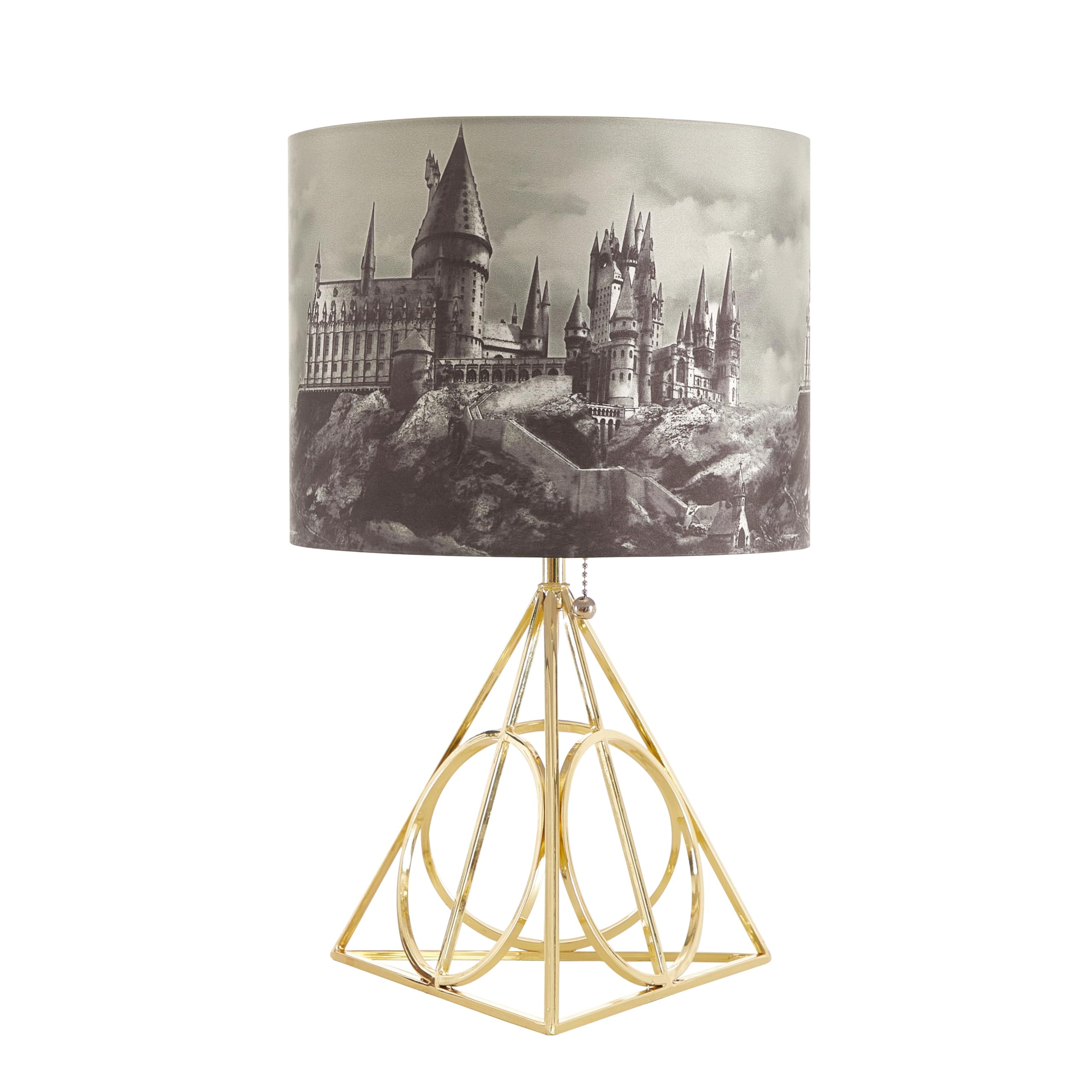 Photo 1 of ** SOLD AS IS, NO REFUND/RETURN** SEE COMMENTS!
Harry Potter Figural Table Lamp – 16" Tall Gold Wire Base with Printed Hogwarts Shade, Decorative Kids Desk or Nightstand Lamp for Bedroom, Playroom, or Study Area