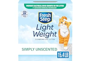 Fresh Step Simply Unscented Light Weight Clumping Litter, Fresh Step Unscented Cat Litter With Activated Charcoal Technology, 15.4 lb. Box