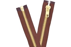 Mandala Crafts 18 Inch Metal Heavy Duty Zippers - #10 Brown Tape Gold Tone Metal Separating Zippers for Sewing Jacket Coat Upholstery