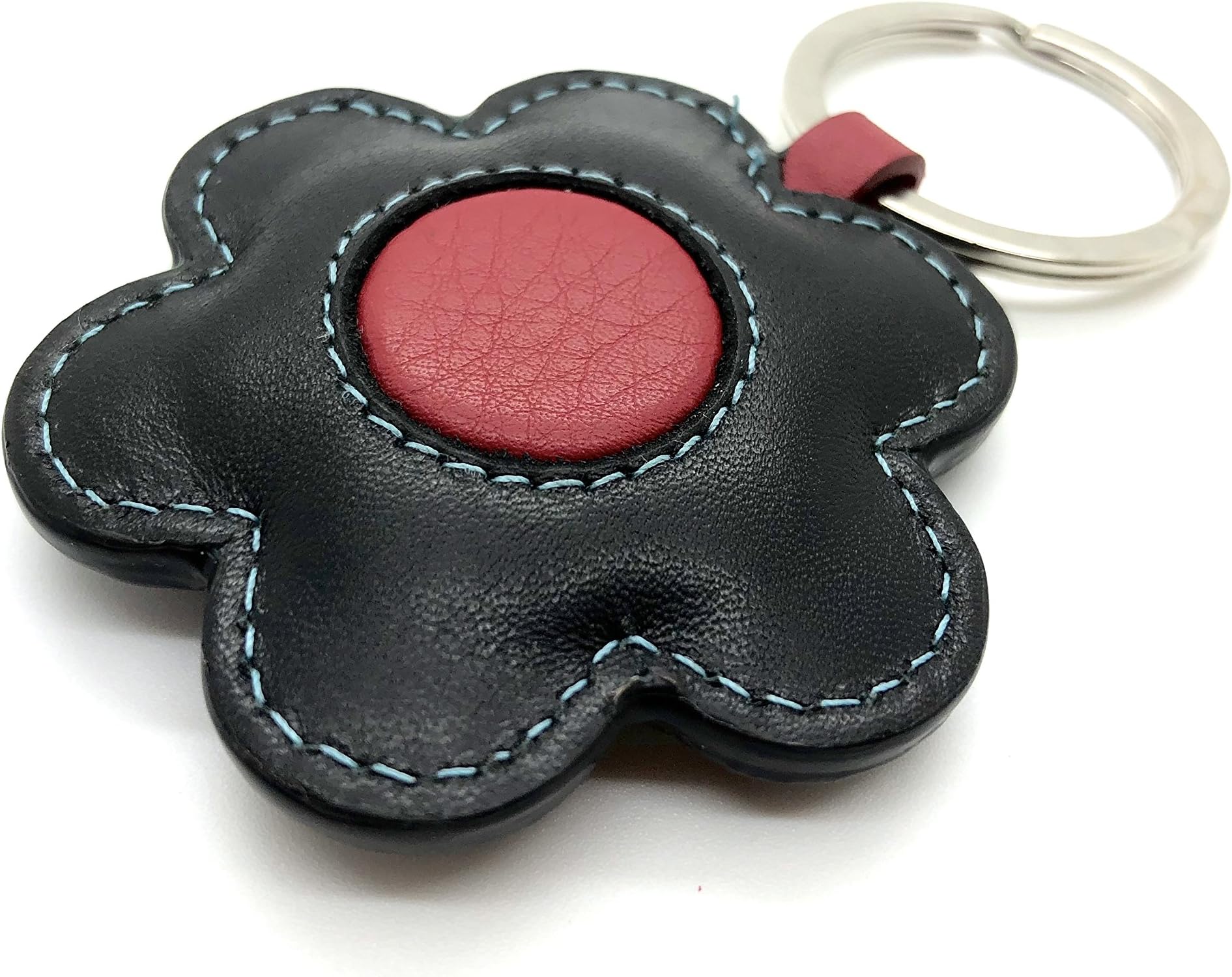 Leather Creative Flower Keyfob Car Keyring Keychain 182 (Black Tropical)