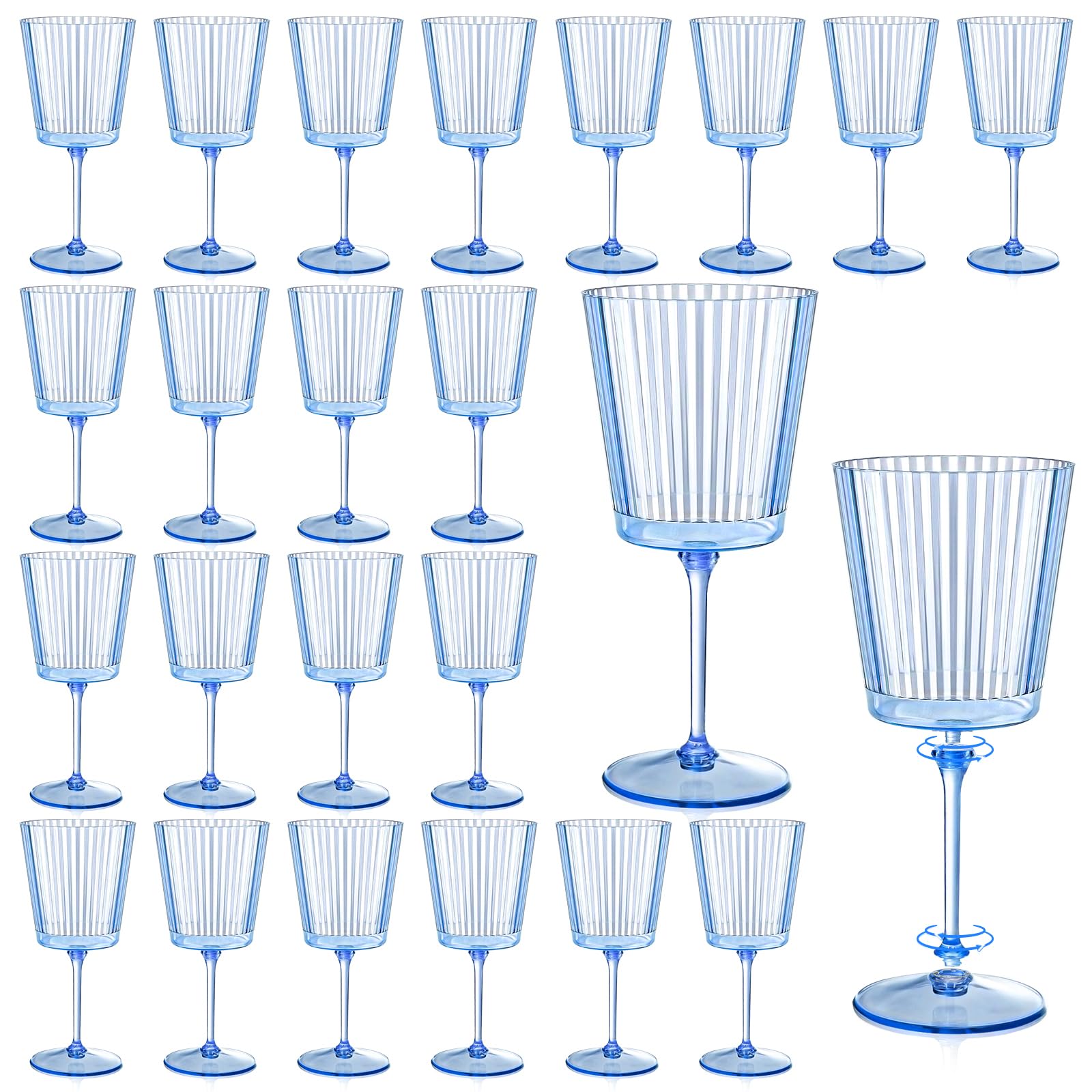 Photo 1 of 24 PCS Blue Ribbed Plastic Wine Glasses 13.5 OZ Ribbed Wine Glasses Detachable Wine Glass Elegant Fluted Glassware Vintage Style for Wedding Anniversary Birthday Dinner Parties(Blue, 24 Pack)