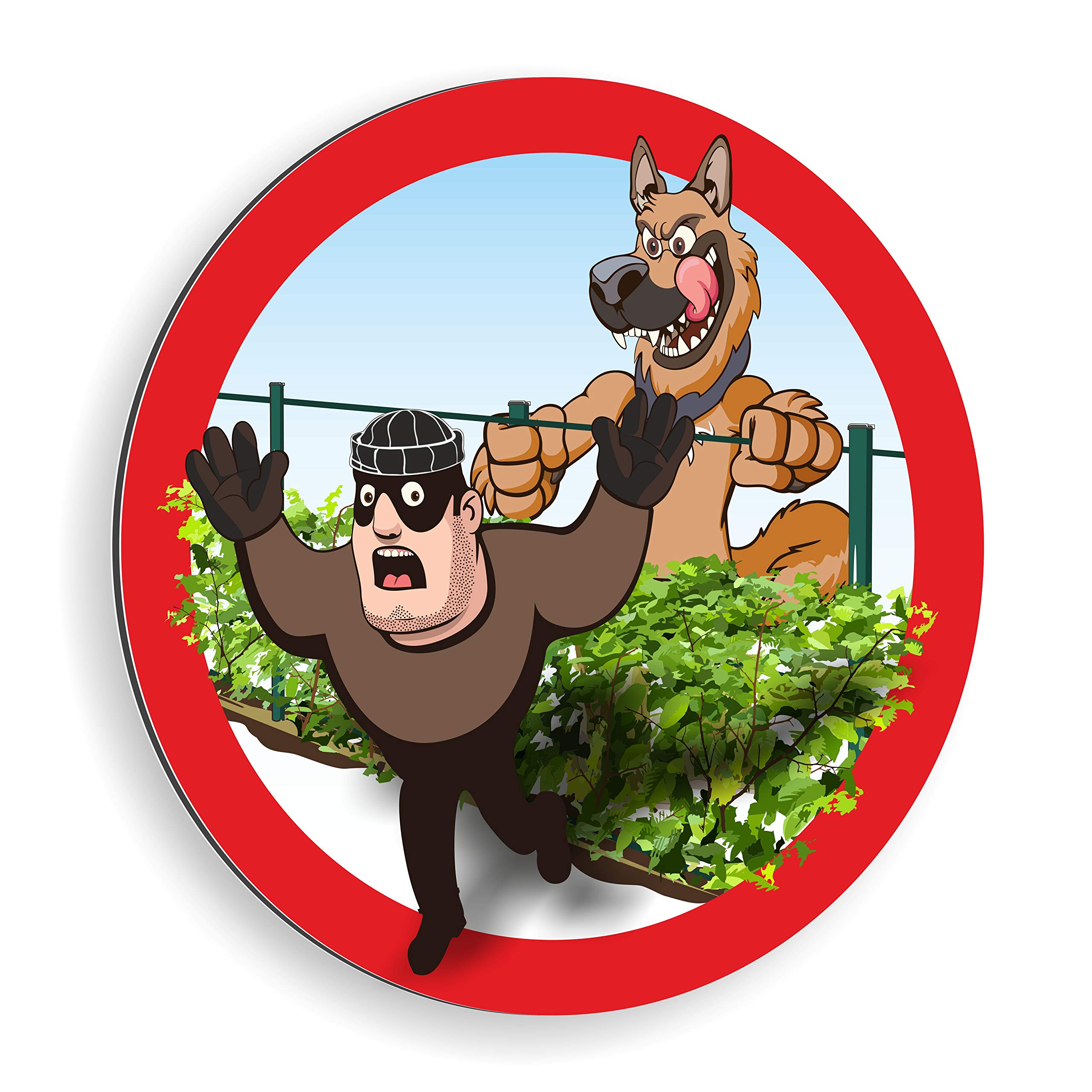 imaggge.com Warning Dog Sign – Round 15 cm – Heavy Duty – Aluminium (Not PVC) – Naughty Dog, Watchdog – for Wall, Pole, Fence, etc.